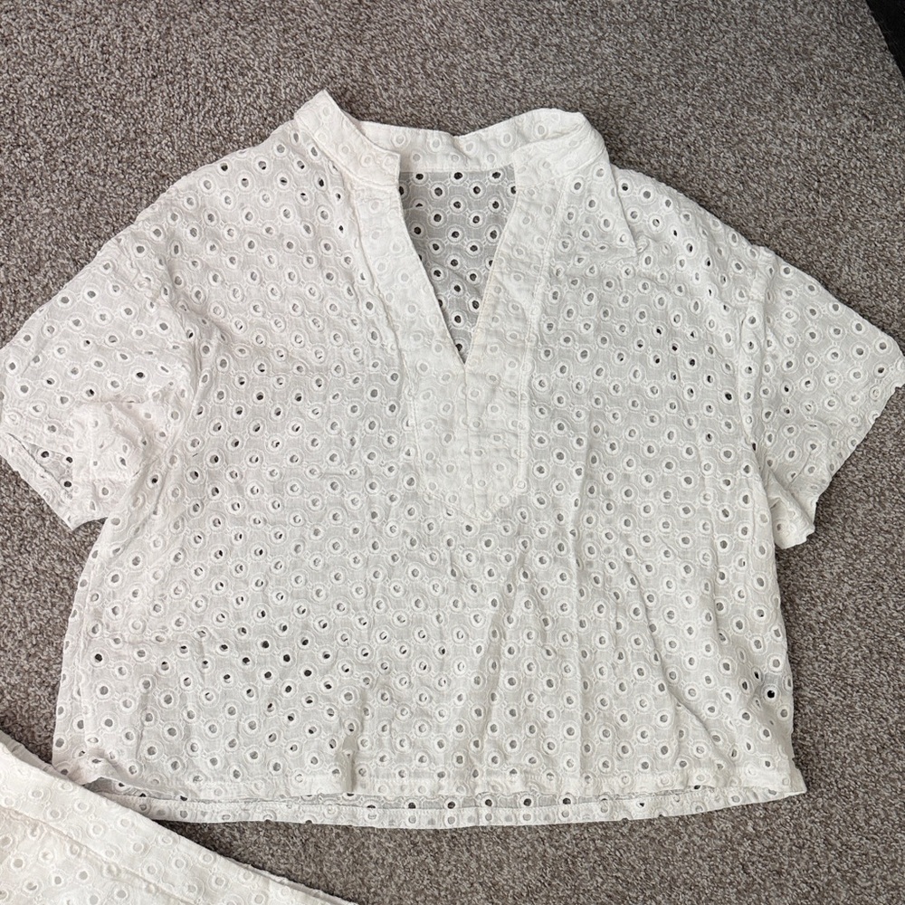 White Eyelet Top and Short Set